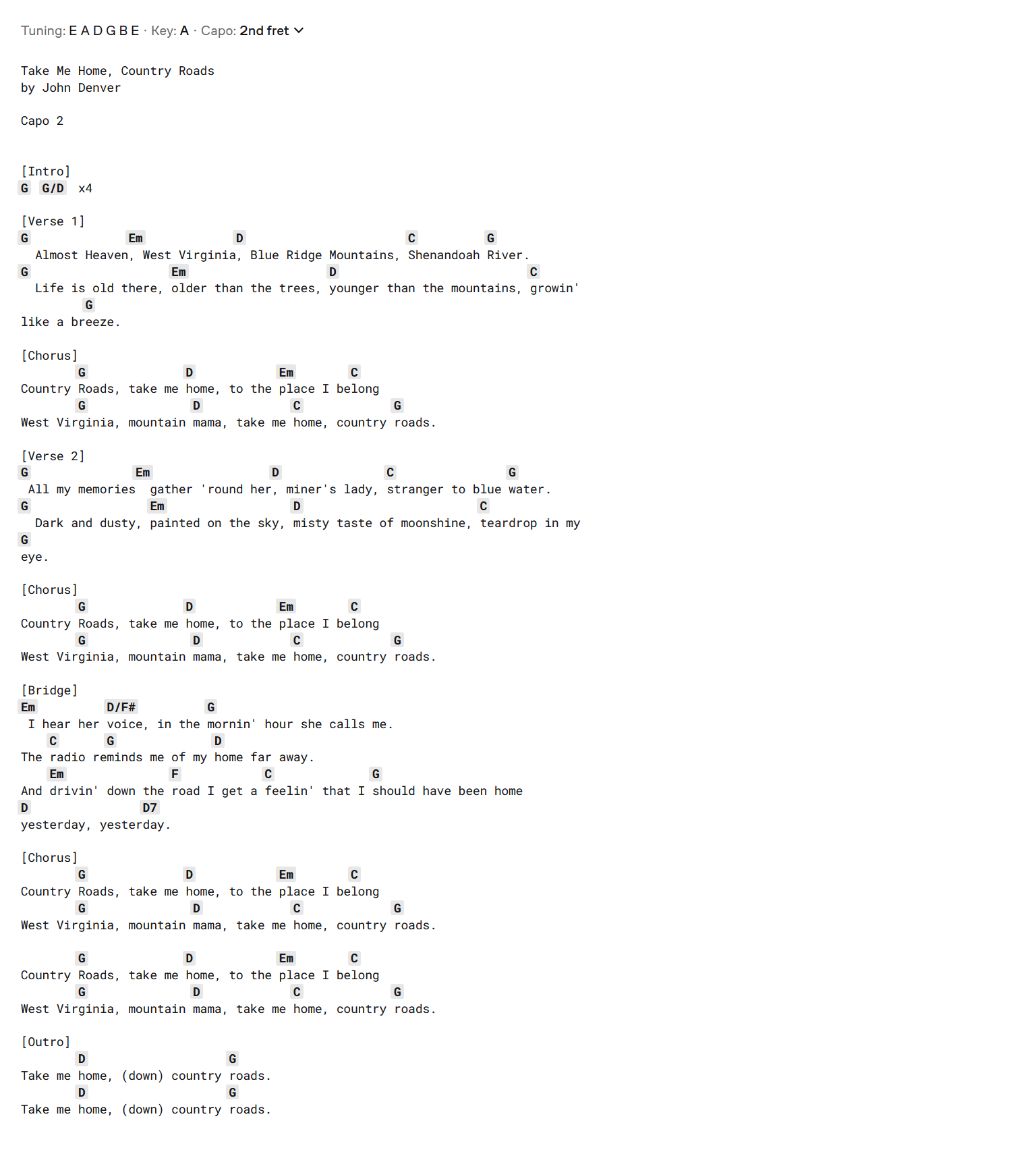 Country Roads by John Denver